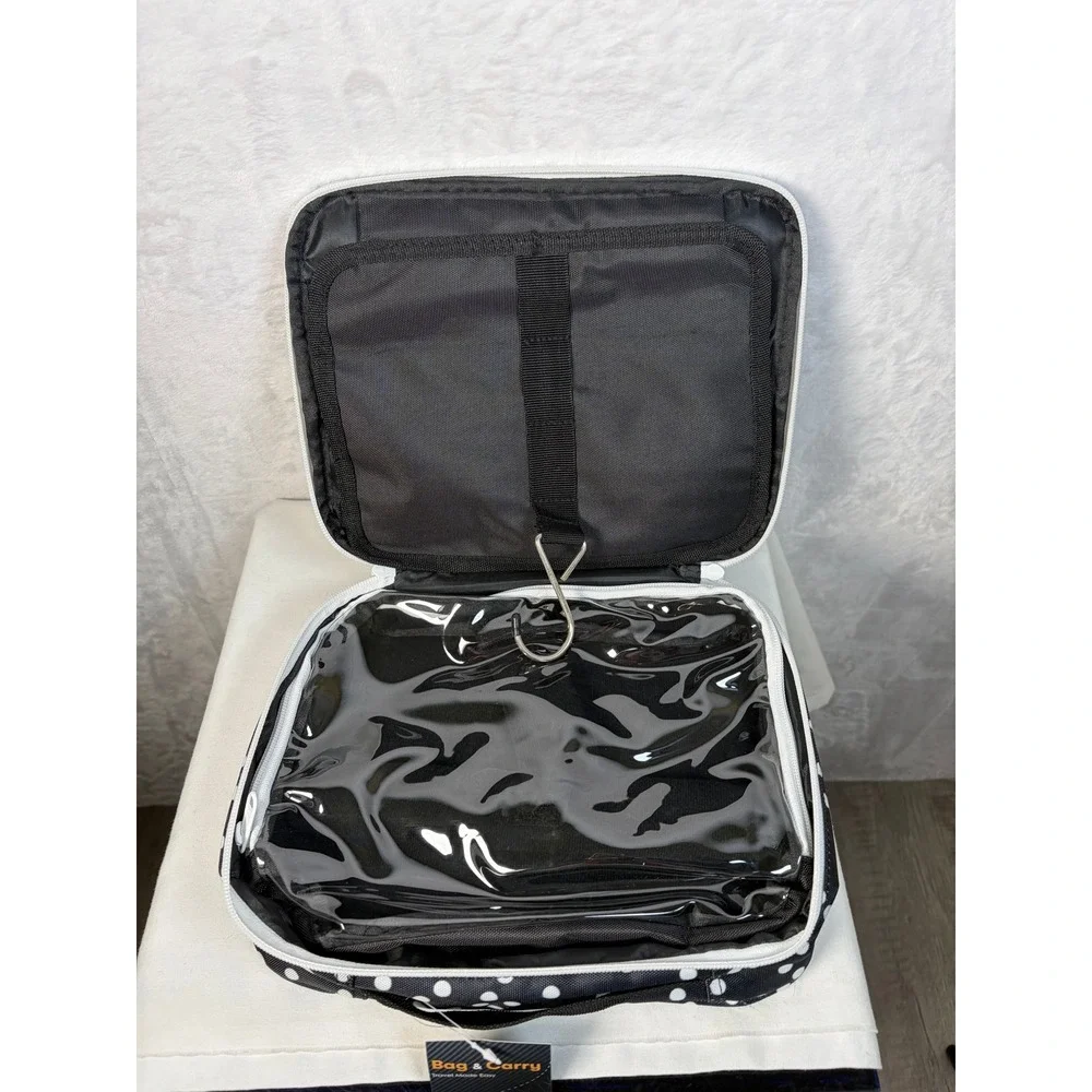 Bag & Carry Versatile Travel Cosmetic Bag Black White Dot Hanging Organizer NEW
